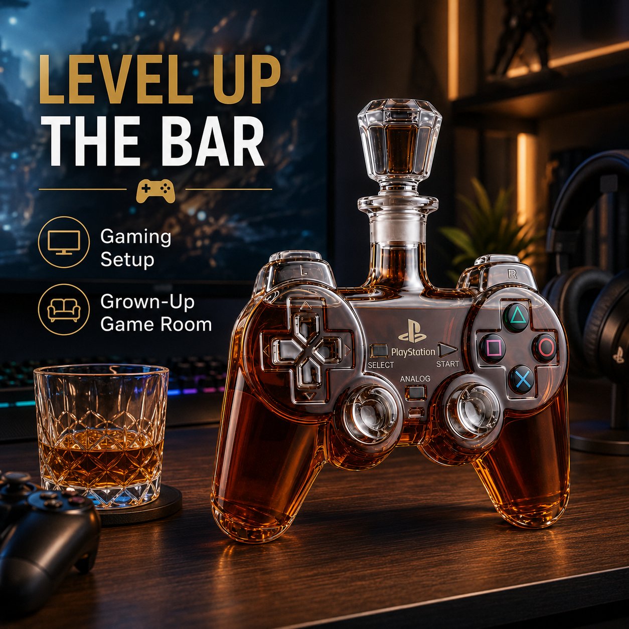 🎮 Retro Gaming Controller Whiskey Decanter – A Legendary Pour for Game Night 🥃