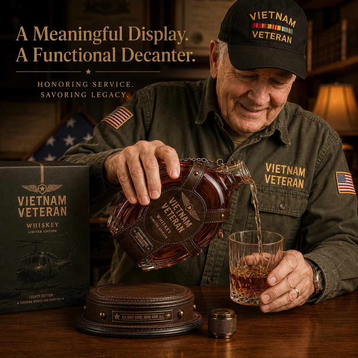 🎖️Vietnam Veteran Tribute Whiskey Decanter Gift Set–💛All Gave Some, Some Gave All