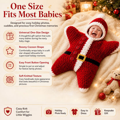 ⏳ Last Day 49% OFF – 🎅 Baby’s First Keepsake Star Outfit | One Size Fits Most Babies, Soft Knitted Santa Cocoon with Front Button Opening for Holiday Photos ✨