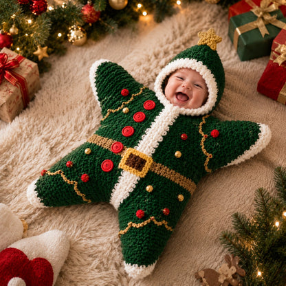 ⏳ Last Day 49% OFF – 🎅 Baby’s First Keepsake Star Outfit | One Size Fits Most Babies, Soft Knitted Santa Cocoon with Front Button Opening for Holiday Photos ✨