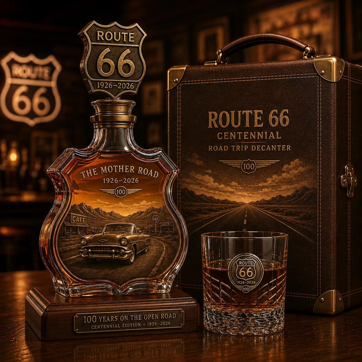 🛣️🚘Route 66 Centennial Road Trip Whiskey Decanter Set
