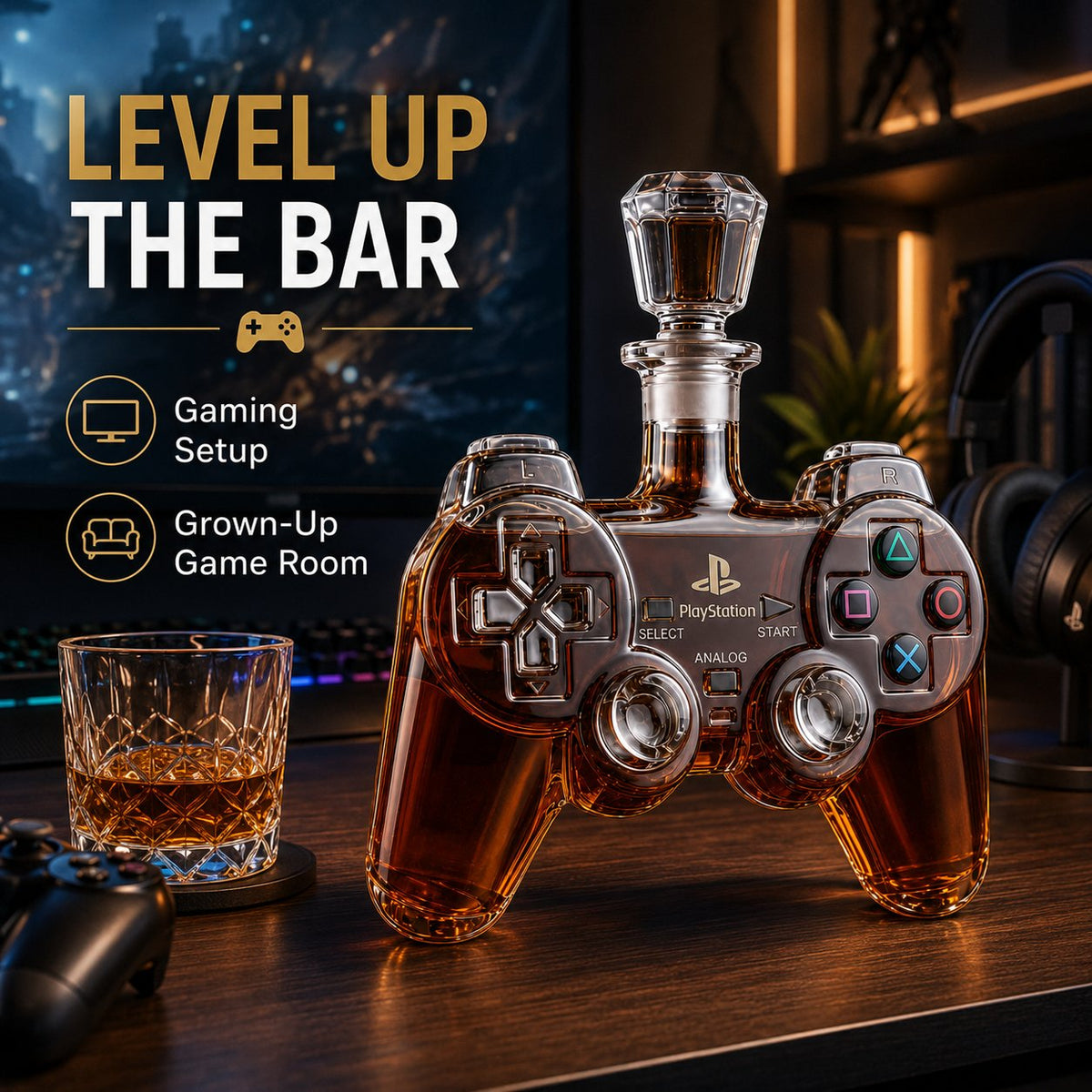 🎮 Retro Gaming Controller Whiskey Decanter – A Legendary Pour for Game Night 🥃