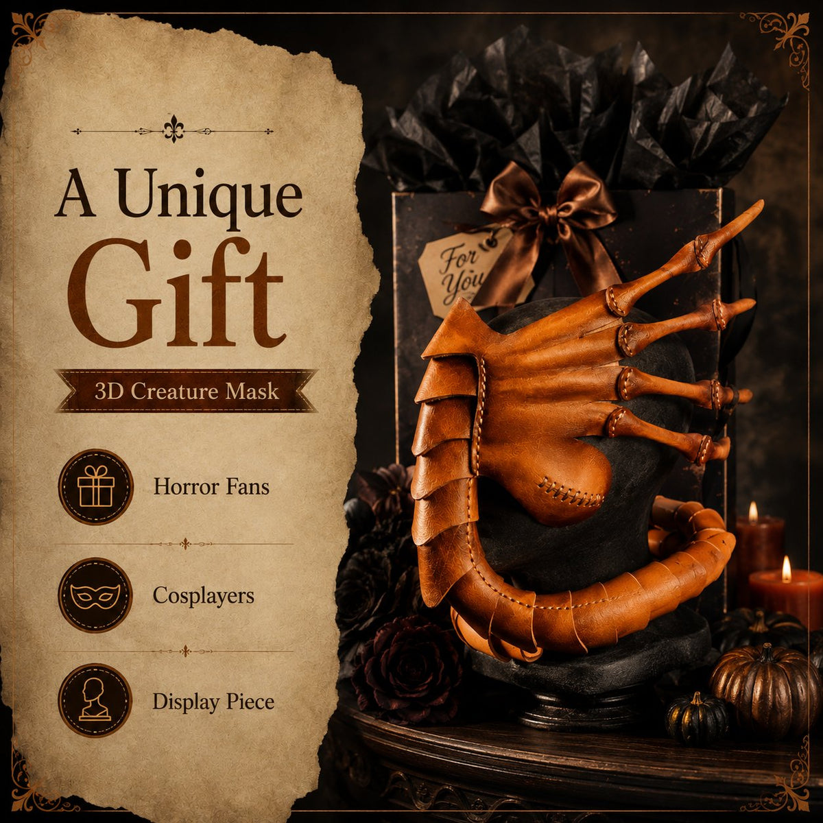 🎃3D Sci-Fi Creature Facehugger Mask – Halloween Horror Cosplay Headpiece