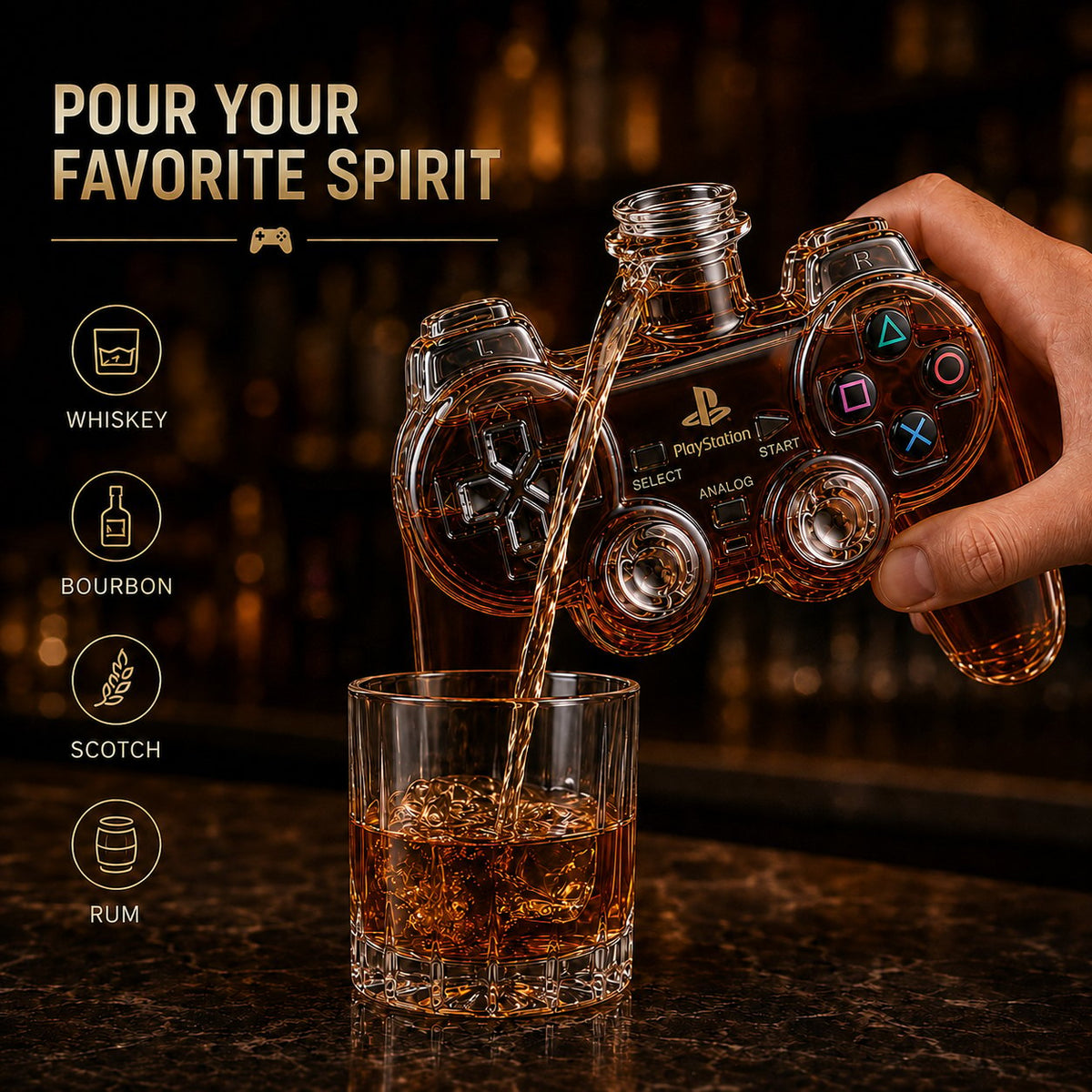 🎮 Retro Gaming Controller Whiskey Decanter – A Legendary Pour for Game Night 🥃