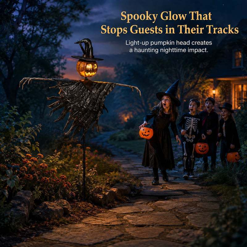 🎃 Halloween Solar Scarecrow Jack O' Lantern Metal Ground Stake