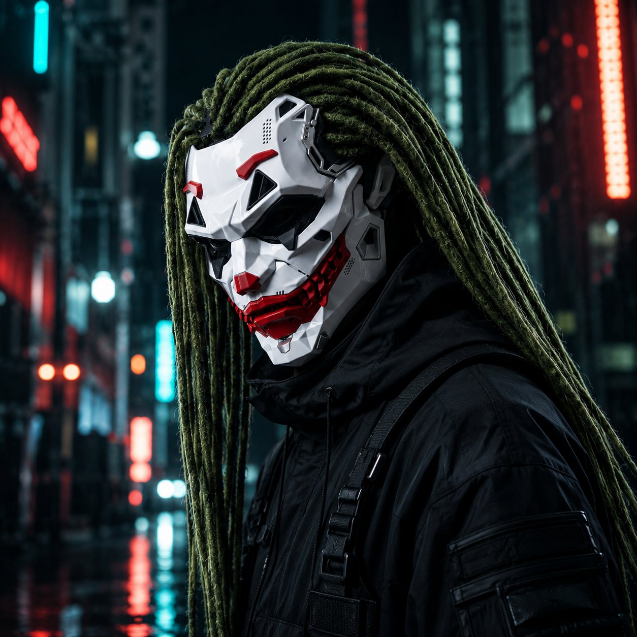 🤡Cyberpunk Mechanical Joker Villain Mask with Green Wig