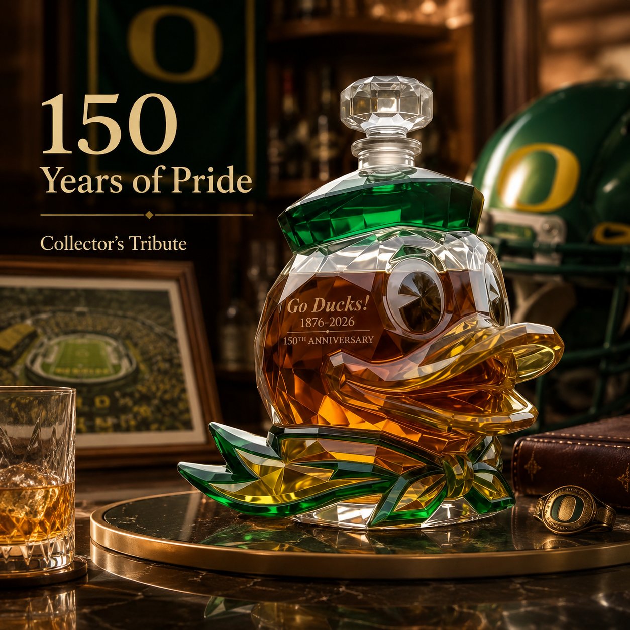 Go Ducks 150th Anniversary Whiskey Bottle 🦆 Collector Decanter