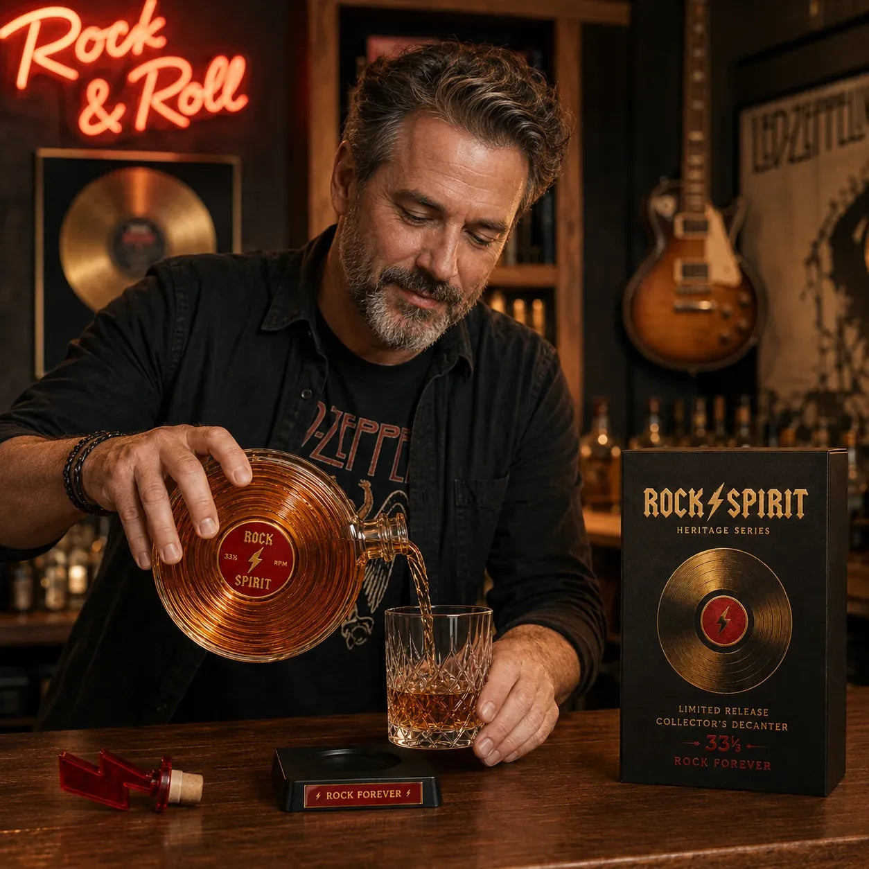 ⚡Rock Spirit 331⁄3 RPM Vinyl Record Whiskey Decanter – Rock Forever Collector’s Edition