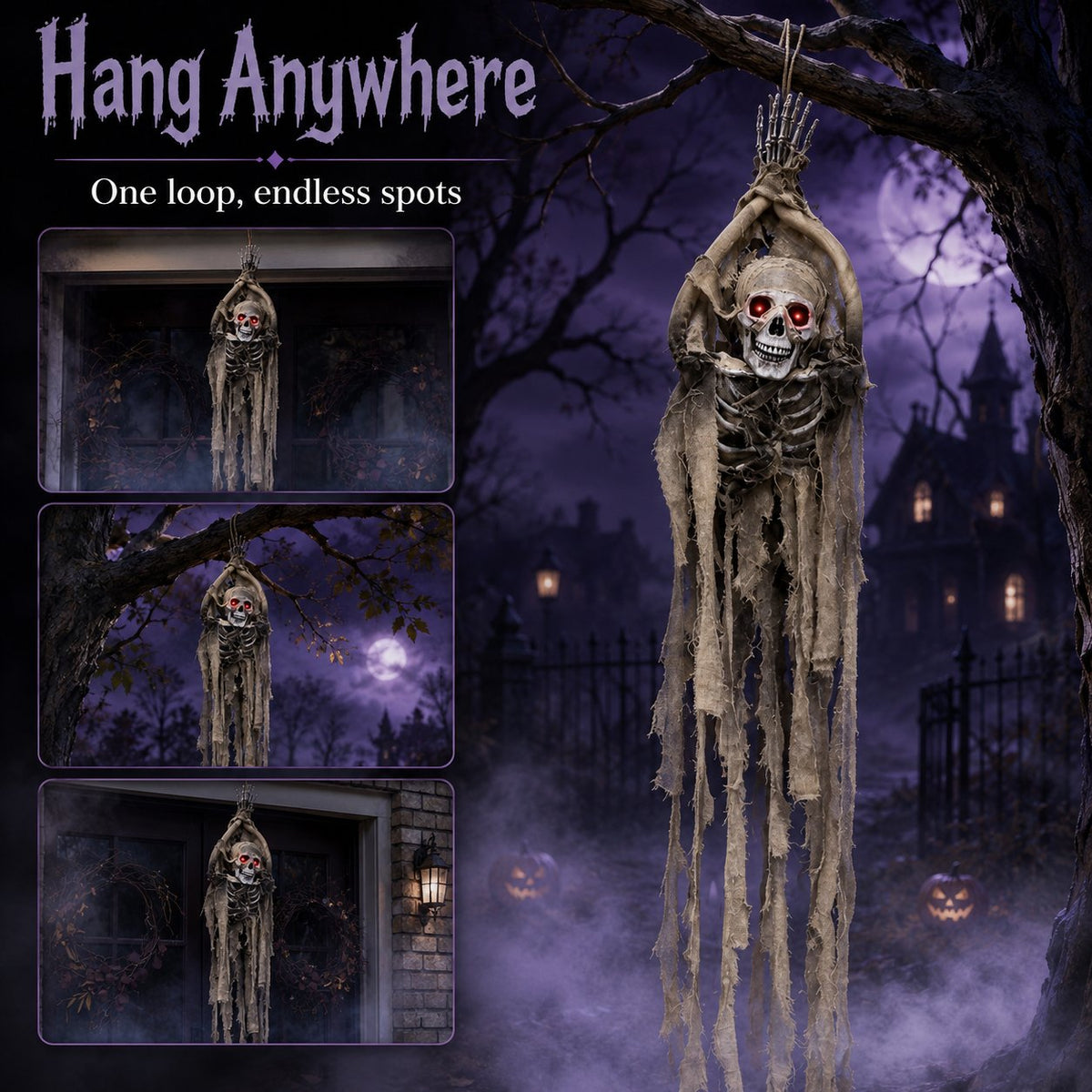 💀 Suspect Skeleton — The Sound-Activated Hanging Skeleton That Turns, Glows & Laughs