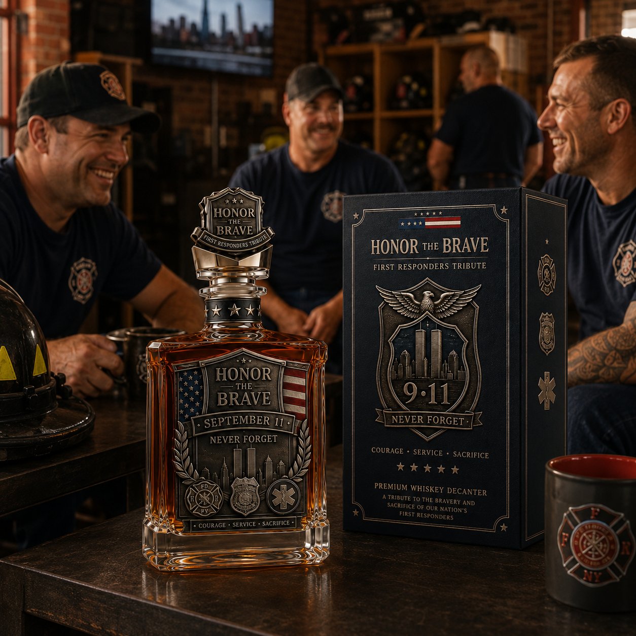 Honor the Brave Relief Decanter & Emblem – Hero Commemorative Ornament for Home Bar Display