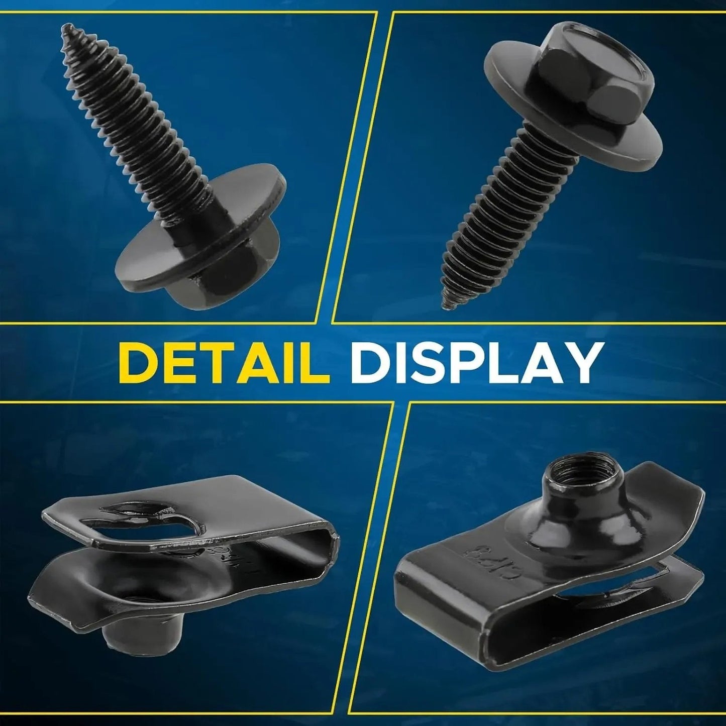 Automotive Universal Screws Black — —  1/4 Body Bolts & U-Nut Clips Kit(50 PCS)