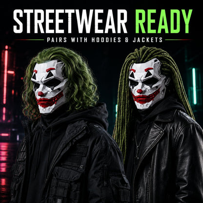 🤡Cyberpunk Mechanical Joker Villain Mask with Green Wig