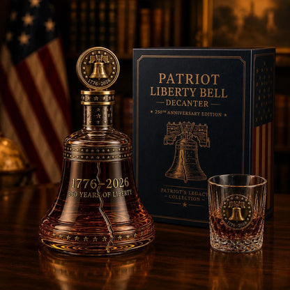 1776–2026 Patriot Liberty Bell Whiskey Decanter Set – 250th Anniversary Collector’s Gift with Matching Glass