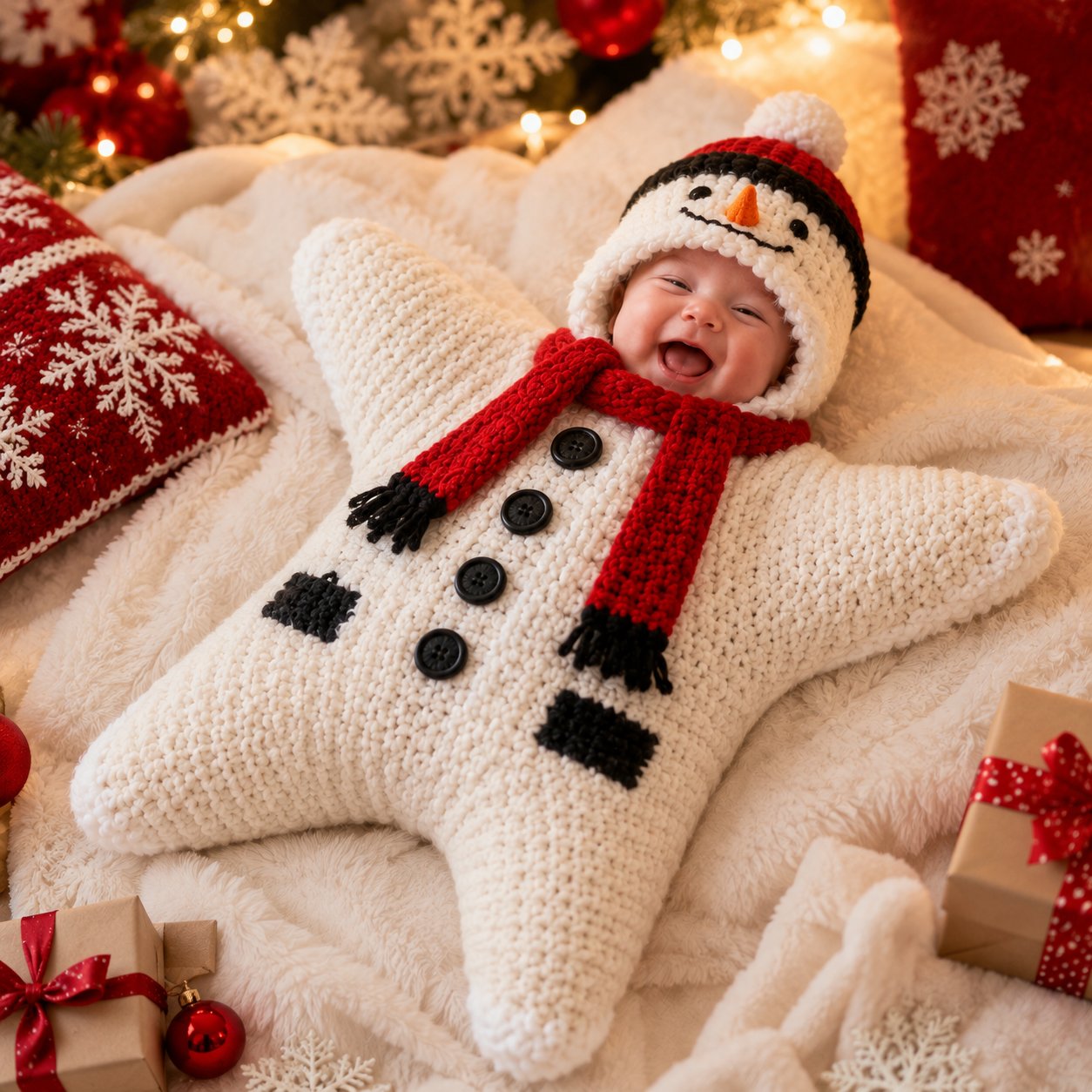 ⏳ Last Day 49% OFF – 🎅 Baby’s First Keepsake Star Outfit | One Size Fits Most Babies, Soft Knitted Santa Cocoon with Front Button Opening for Holiday Photos ✨