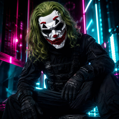 🤡Cyberpunk Mechanical Joker Villain Mask with Green Wig