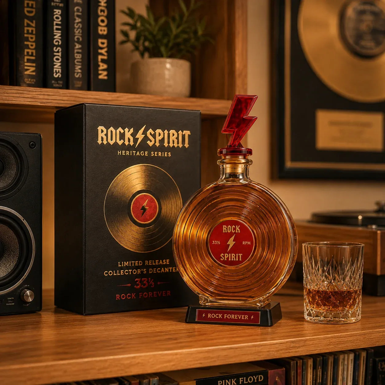 ⚡Rock Spirit 331⁄3 RPM Vinyl Record Whiskey Decanter – Rock Forever Collector’s Edition