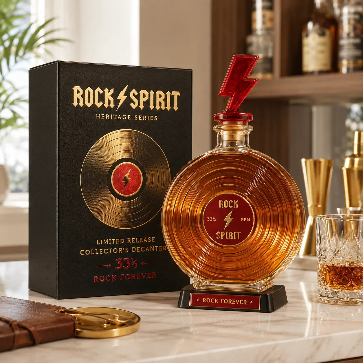 ⚡Rock Spirit 331⁄3 RPM Vinyl Record Whiskey Decanter – Rock Forever Collector’s Edition