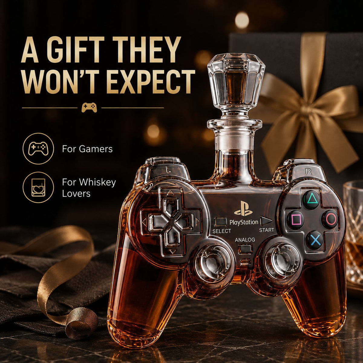 🎮 Retro Gaming Controller Whiskey Decanter – A Legendary Pour for Game Night 🥃