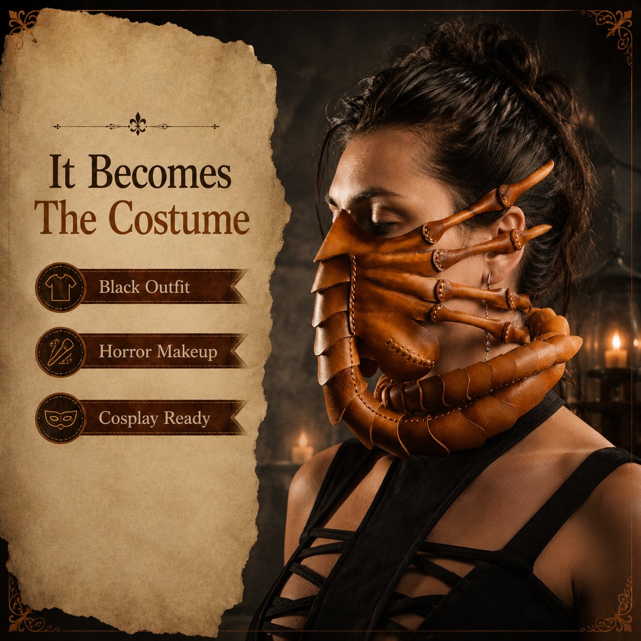 🎃3D Sci-Fi Creature Facehugger Mask – Halloween Horror Cosplay Headpiece