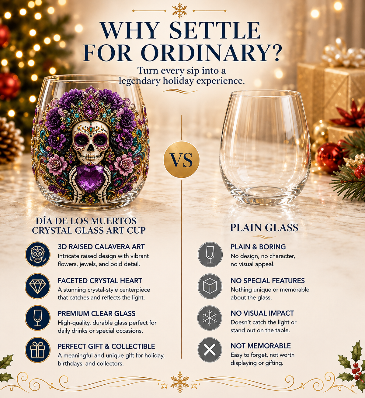 💀🌼 Día de los Muertos Crystal Glass Art Cup | Bright Raised 3D Calavera Glassware for Whiskey, Home Décor & Meaningful Gifts 🎁