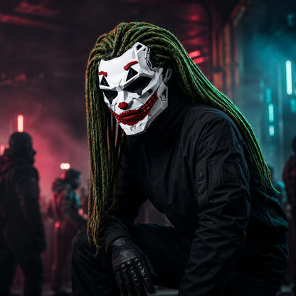 🤡Cyberpunk Mechanical Joker Villain Mask with Green Wig