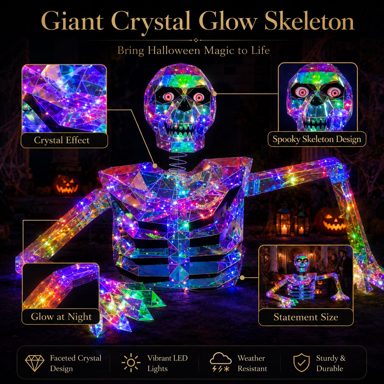 💀✨ Giant Crystal Glow Skeleton Halloween Decoration – Create an Epic Spooky Display