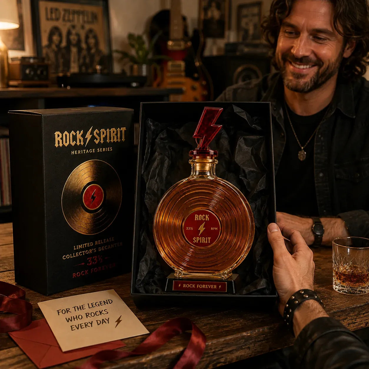 ⚡Rock Spirit 331⁄3 RPM Vinyl Record Whiskey Decanter – Rock Forever Collector’s Edition