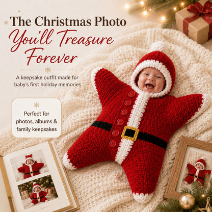 ⏳ Last Day 49% OFF – 🎅 Baby’s First Keepsake Star Outfit | One Size Fits Most Babies, Soft Knitted Santa Cocoon with Front Button Opening for Holiday Photos ✨