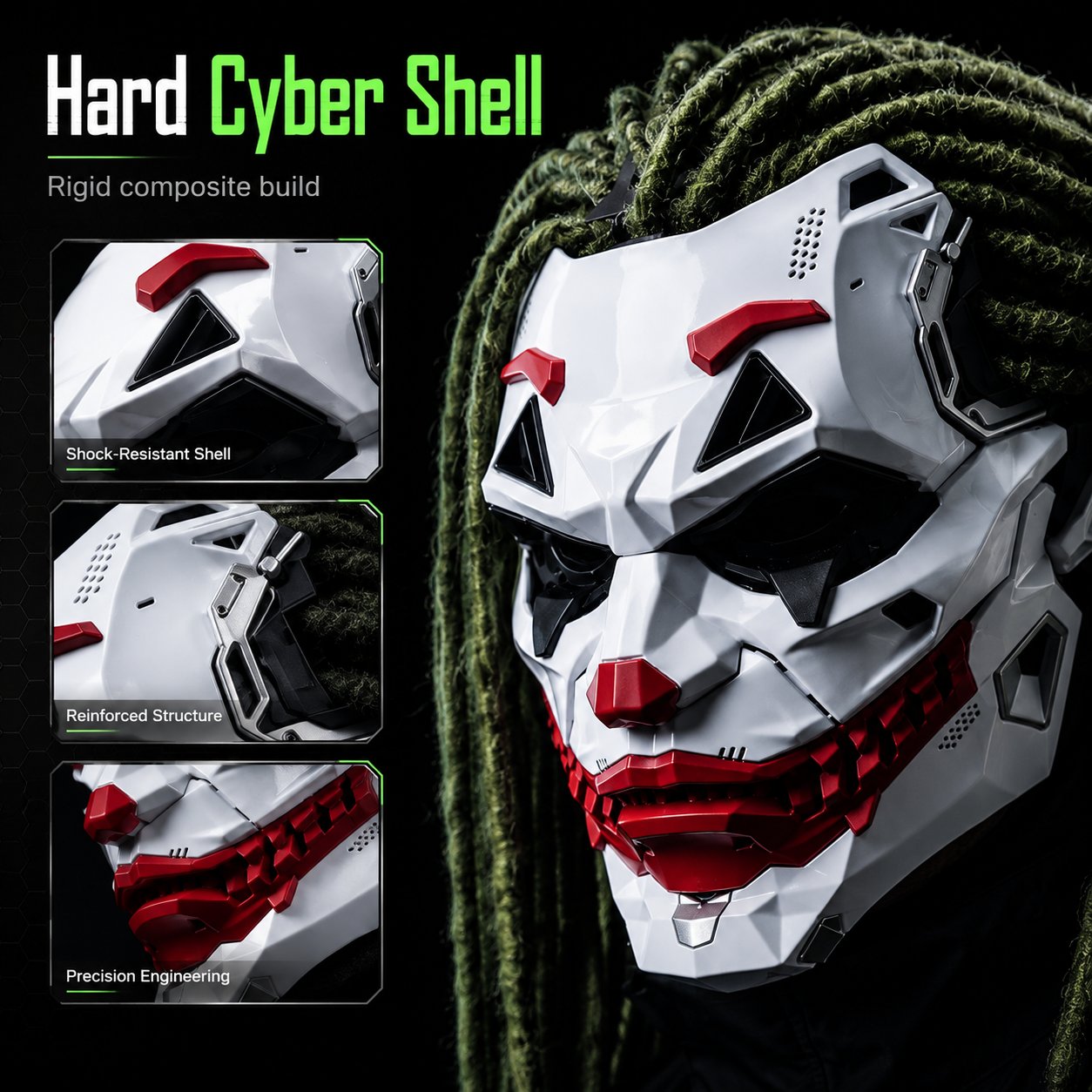 🤡Cyberpunk Mechanical Joker Villain Mask with Green Wig