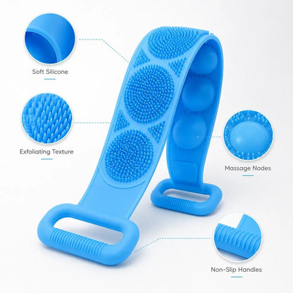 🛁 Silicone Bath Brush Back Scrubber with Handles – Double-Sided Exfoliating Shower Body Brush with Mesh Sponge for Deep Cleaning