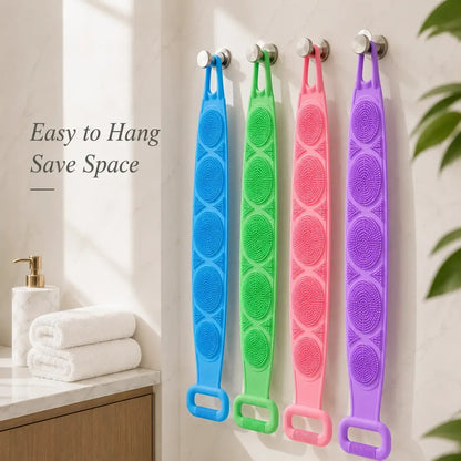 🛁 Silicone Bath Brush Back Scrubber with Handles – Double-Sided Exfoliating Shower Body Brush with Mesh Sponge for Deep Cleaning