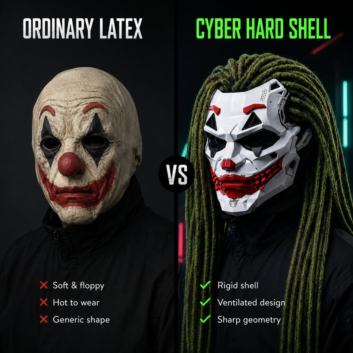 🤡Cyberpunk Mechanical Joker Villain Mask with Green Wig