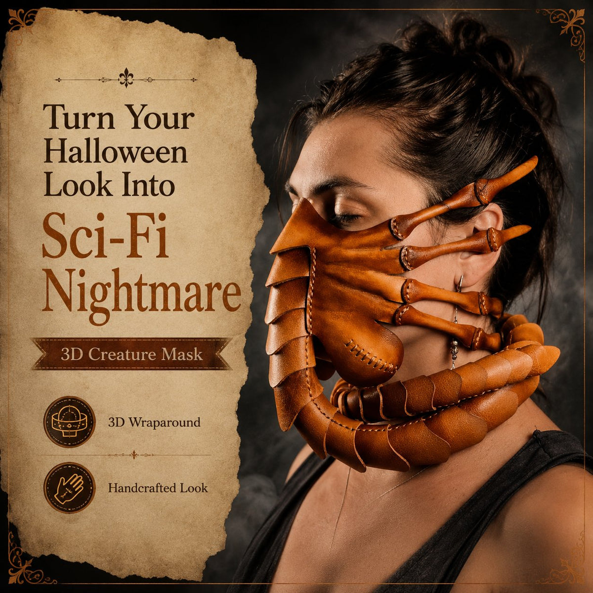 🎃3D Sci-Fi Creature Facehugger Mask – Halloween Horror Cosplay Headpiece