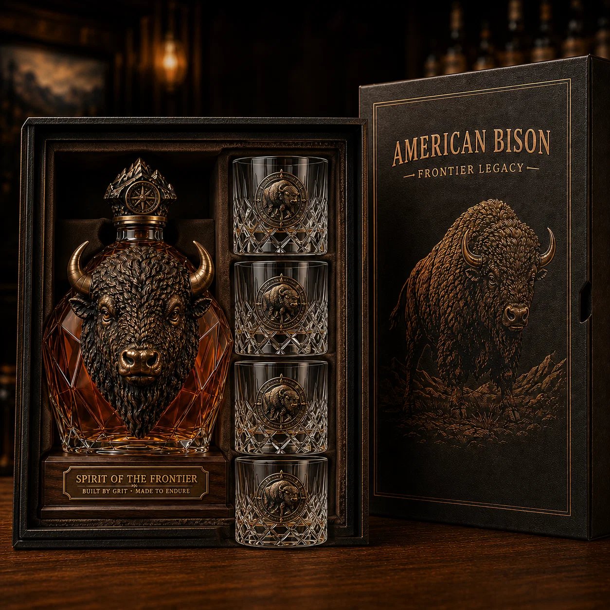 🦬🎁American Bison Frontier Legacy Whiskey Decanter Set