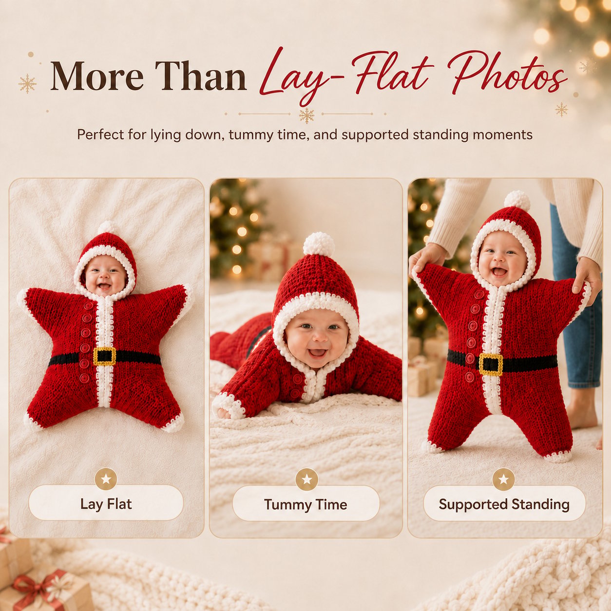 ⏳ Last Day 49% OFF – 🎅 Baby’s First Keepsake Star Outfit | One Size Fits Most Babies, Soft Knitted Santa Cocoon with Front Button Opening for Holiday Photos ✨