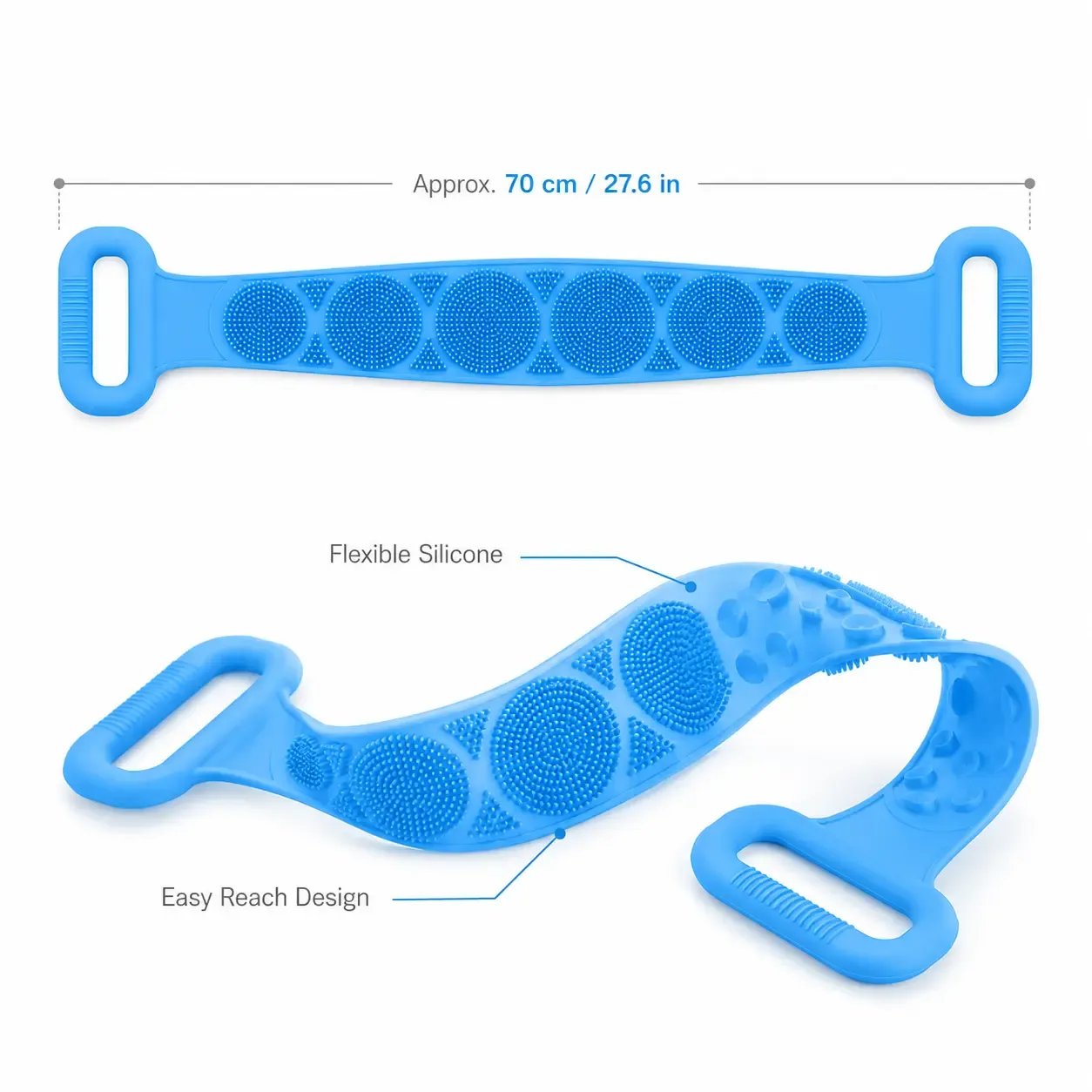 🛁 Silicone Bath Brush Back Scrubber with Handles – Double-Sided Exfoliating Shower Body Brush with Mesh Sponge for Deep Cleaning