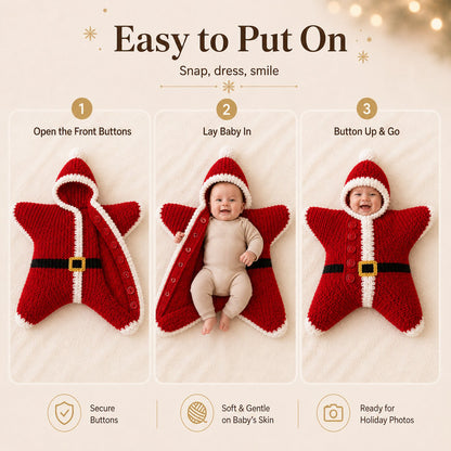 ⏳ Last Day 49% OFF – 🎅 Baby’s First Keepsake Star Outfit | One Size Fits Most Babies, Soft Knitted Santa Cocoon with Front Button Opening for Holiday Photos ✨