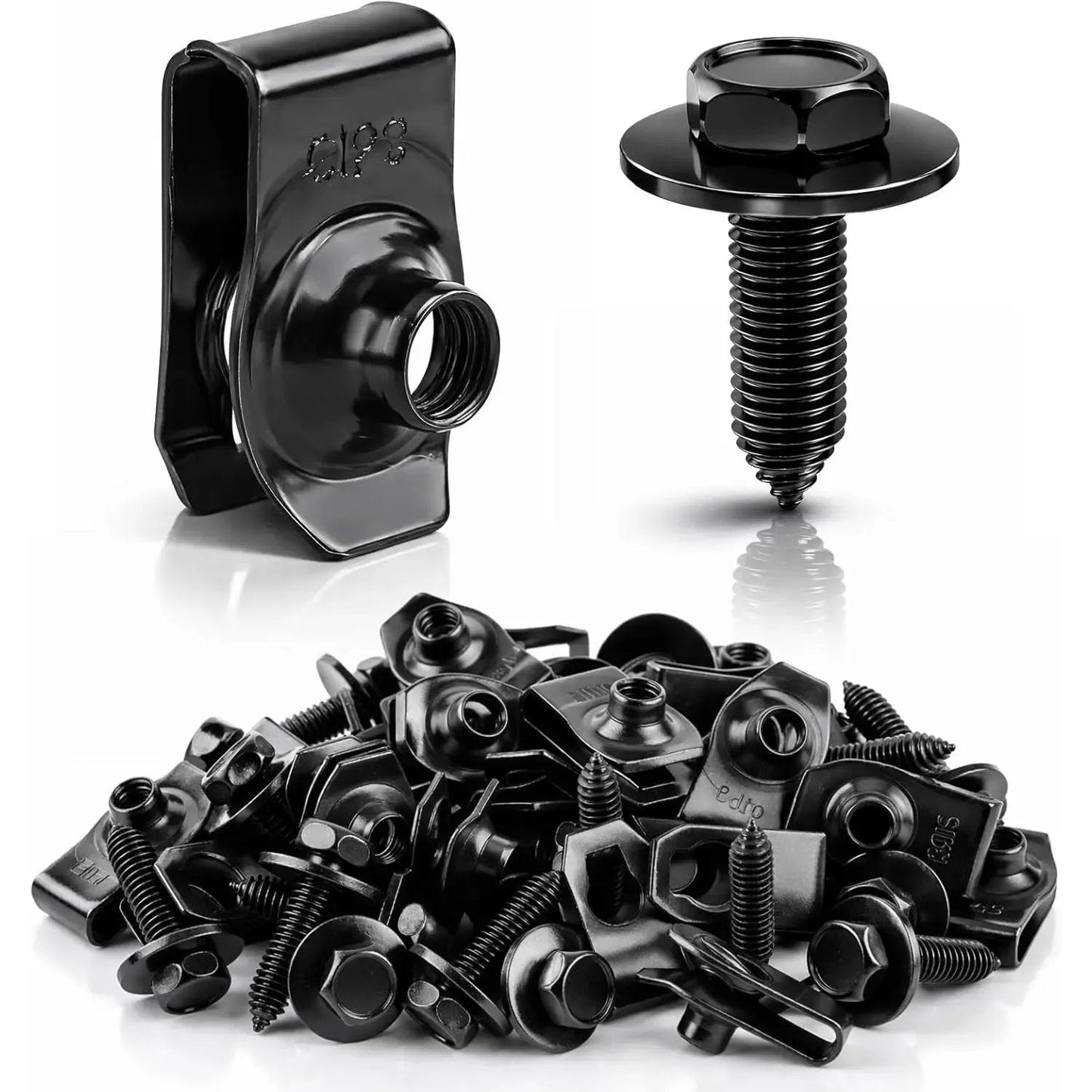 Automotive Universal Screws Black — —  1/4 Body Bolts & U-Nut Clips Kit(50 PCS)